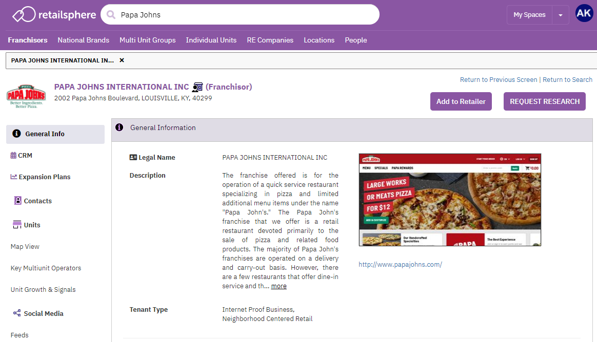 Retailsphere Tenant Profile Papa Johns